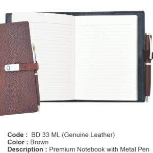 Premium Notebook with metal pen  (OFFBD33ML)