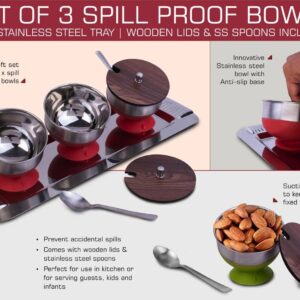 Set of 3 Spill Proof Bowls with Stainless Steel Tray  (OFFH258)