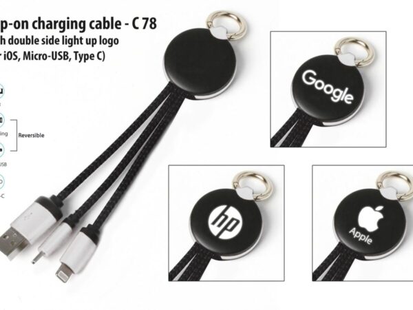C78 – Clip-on charging cable with double side light up logo (iOS...