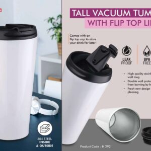 Tall Vacuum Tumbler with Flip top lid | Capacity 500ml approx |...